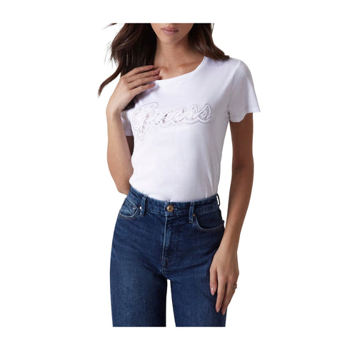 Guess T-shirt T-shirt Donna con logo in pizzo Bianco - Francavilla Moda